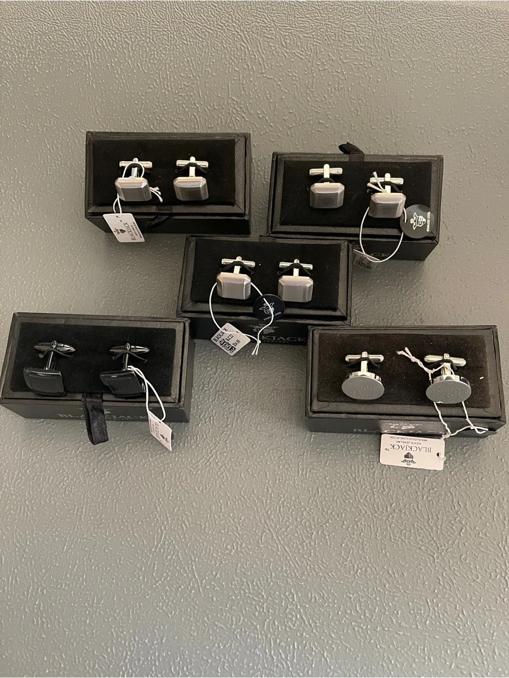 5 Pairs Black Blackjack Men’s Silver and Black Mix Cufflink Set Brand New